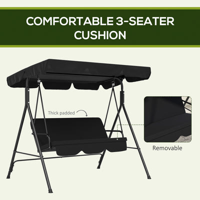 Outsunny Three-Seater Garden Swing Chair, with Adjustable Canopy - Black 