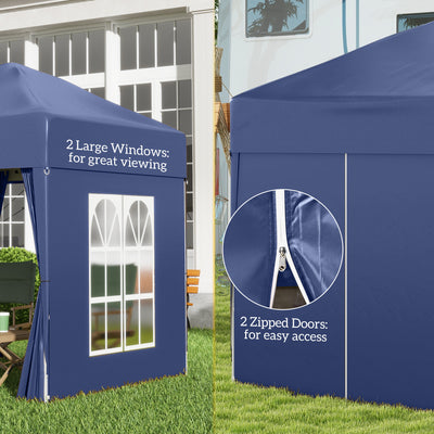 Outsunny 2 x 2 m Garden Pop Up Gazebo, Wedding Party Tent Marquee, Water Resistant Awning Canopy with Sidewalls, Windows, Carry Bag, Blue 