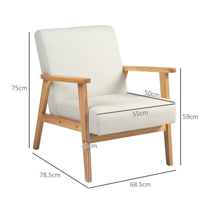 HOMCOM Fabric Accent Chair for Living Room, Arm Chair with Rubber Wood Frame and Padded Cushion, Cream White