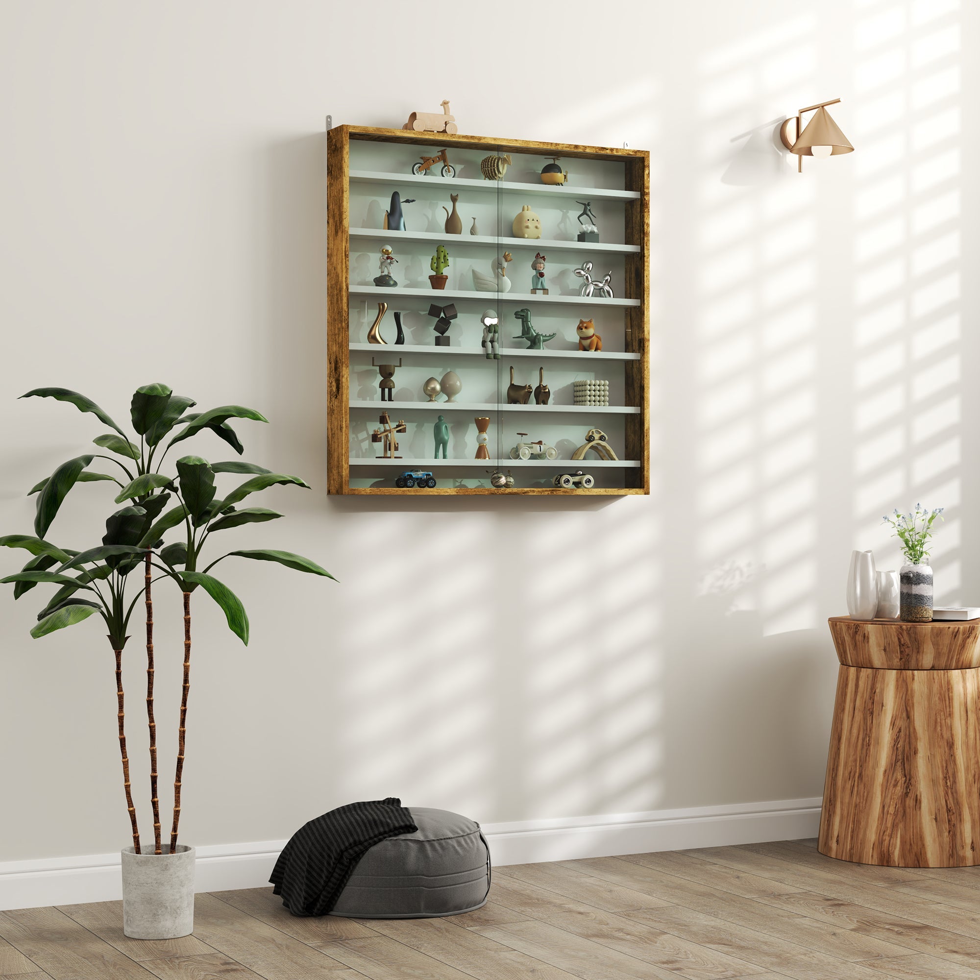 HOMCOM Six Shelf Display Cabinet, with Glass Doors - Brown 