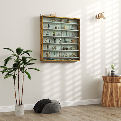 HOMCOM Six Shelf Display Cabinet, with Glass Doors - Brown 