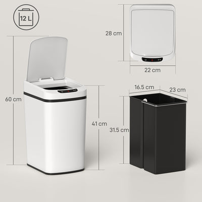HOMCOM 12L Sensor Bin, Automatic Touchless Motion Sensor Kitchen Bin with Fingerprint Resistant Stainless Steel, White 