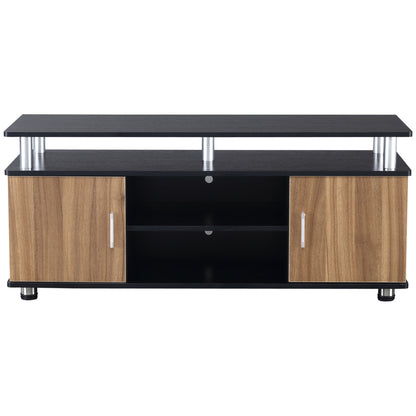HOMCOM TV Cabinet Unit for TVs up to 50'' with Storage Shelf and Cupboards, Living Room Entertainment Center Media Console, Black and Walnut 
