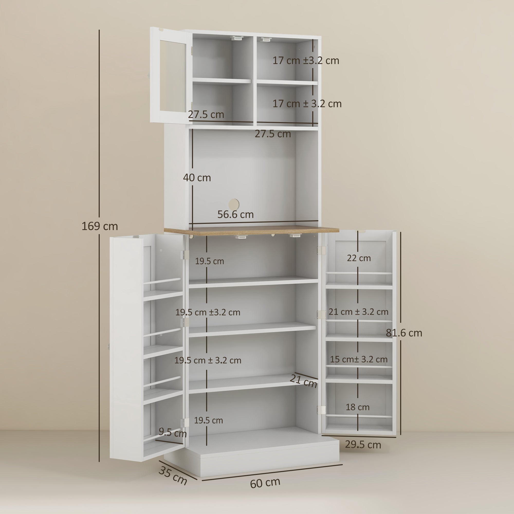 HOMCOM Two-Part Kitchen Storage Cabinet - White 