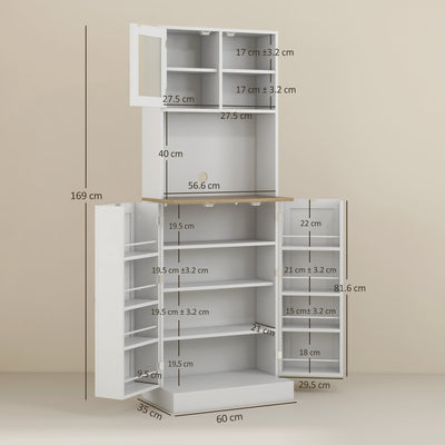 HOMCOM Two-Part Kitchen Storage Cabinet - White 