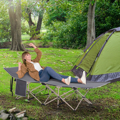 Outsunny Single Steel Frame Portable Camping Cot, with Carry Bag - Grey 