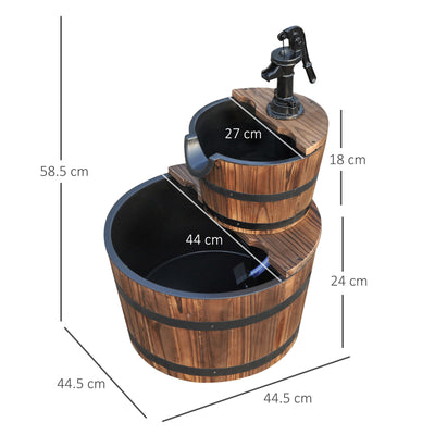 Outsunny Wooden Water Pump Fountain, 2 Tier-Fir Wood 