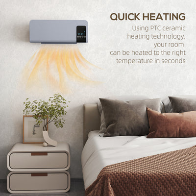 HOMCOM 2000W Wall Mounted Heater, 18-45°C Temperature, Grey 