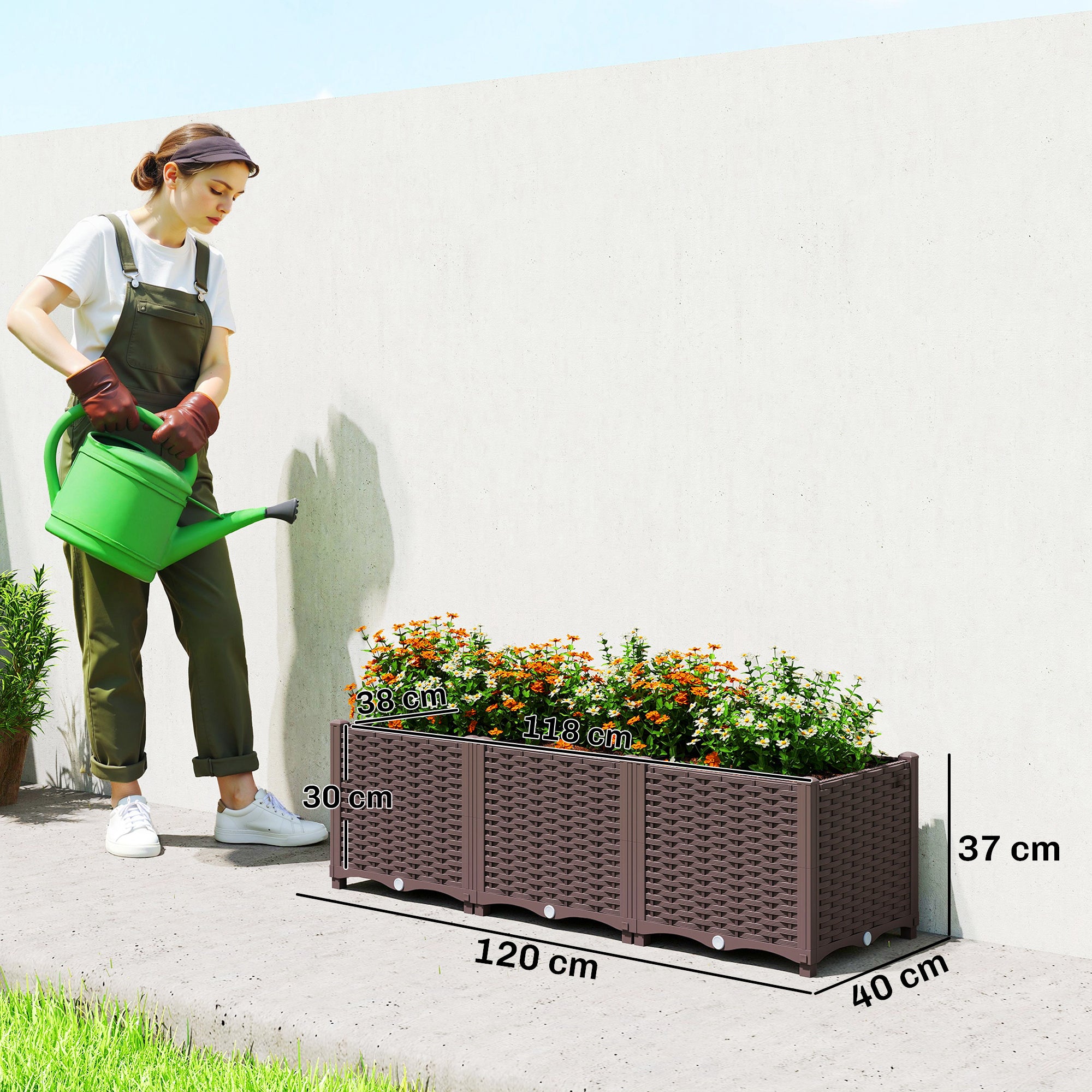 Outsunny Plastic Raised Garden Bed with Legs, Self Watering Elevated Planter Boxes with Drainage Holes and Plugs 