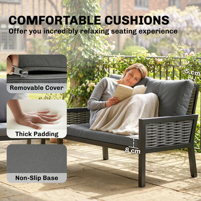 Outsunny 4 Seater Rattan Garden Furniture Set with 2 Armchairs, Loveseat, Coffee Table, Garden Sofa Set with Cushions, Dark Grey 