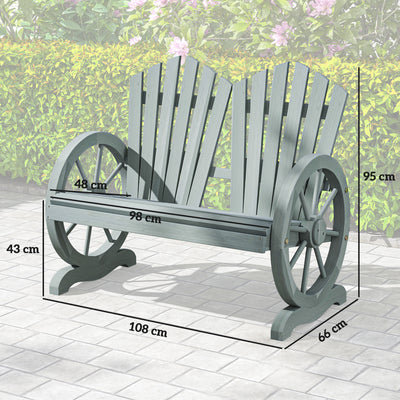 Outsunny Fir Wood Love Seats with Wheel-Shaped Armrests, Large Load-Bearing Chair, Grey 