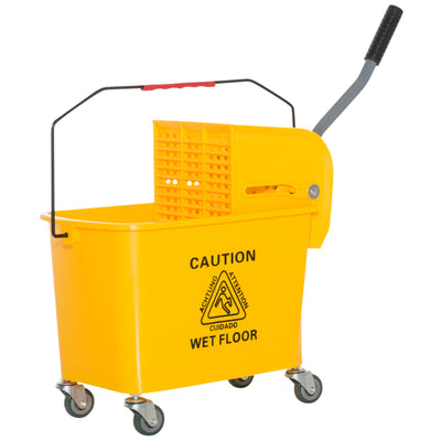 HOMCOM 20L Mop Bucket on Wheels, with Water Separation Panel - Yellow 