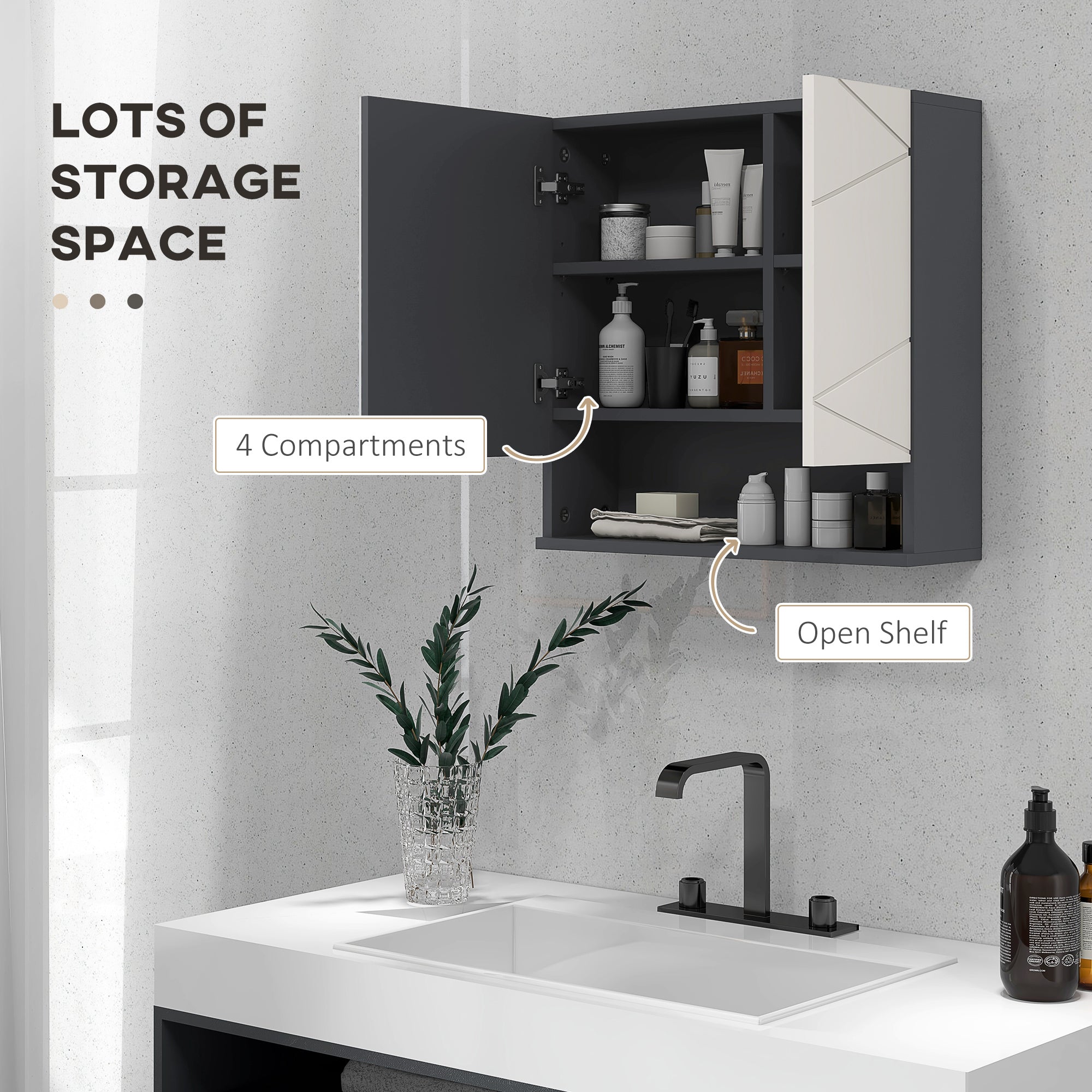 kleankin Bathroom Mirror Cabinet, Wall Mounted Bathroom Storage Cupboard with Adjustable Shelves, 55W x 17D x 55Hcm, Light Grey 