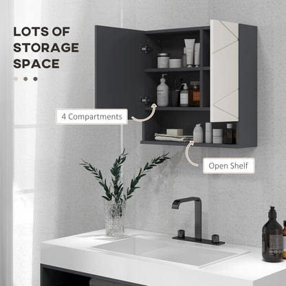 kleankin Bathroom Mirror Cabinet, Wall Mounted Bathroom Storage Cupboard with Adjustable Shelves, 55W x 17D x 55Hcm, Light Grey 