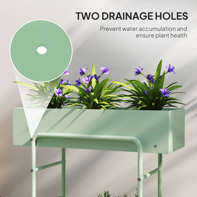 Outsunny 2 Tier Plant Stand, Metal Plant Rack Shelf with Drain Holes, Floor-standing Flower Pot Stand for Indoor Outdoor Garden Patio Balcony Living Room, Green 