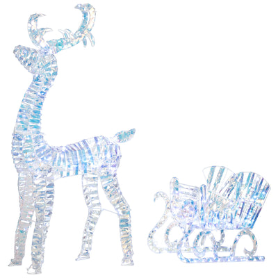 Outsunny Lighted Christmas Reindeer with Sleigh, Outdoor Yard Reindeer with 170 Warm White LED Lights, Holiday Decor with Stakes, Waterproof, Silver 