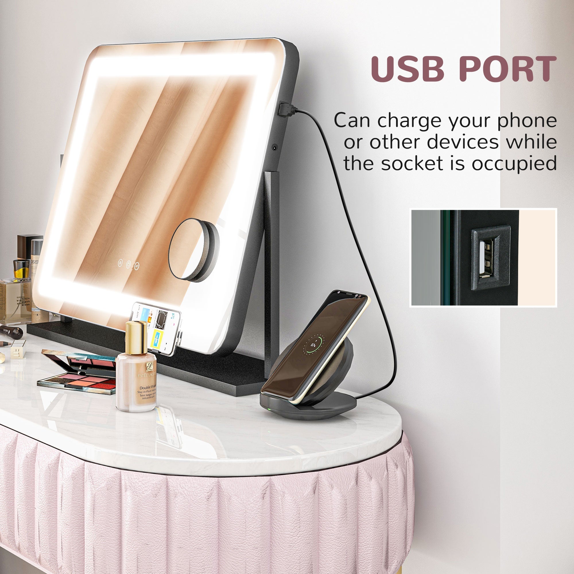 HOMCOM LED Light Tabletop Makeup Mirror, with Adjustable Settings 