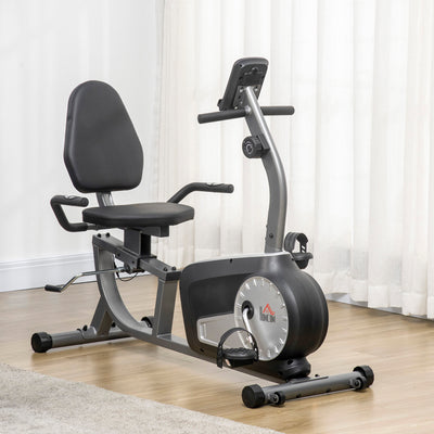 HOMCOM Exercise Bike with LCD Display, Stationary Bike with Quiet 8-Level Magnetic Resistance, Adjustable Seat and Backrest, Indoor Cycling Exercise Equipment for Home Gym Fitness Workout Training 
