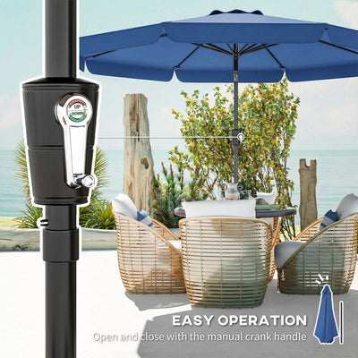 Outsunny 3 m Garden Parasol with Tilt Mechanism & Crank Handle, UPF 30+ Patio Umbrella Outdoor Table Umbrella, Dark Blue 