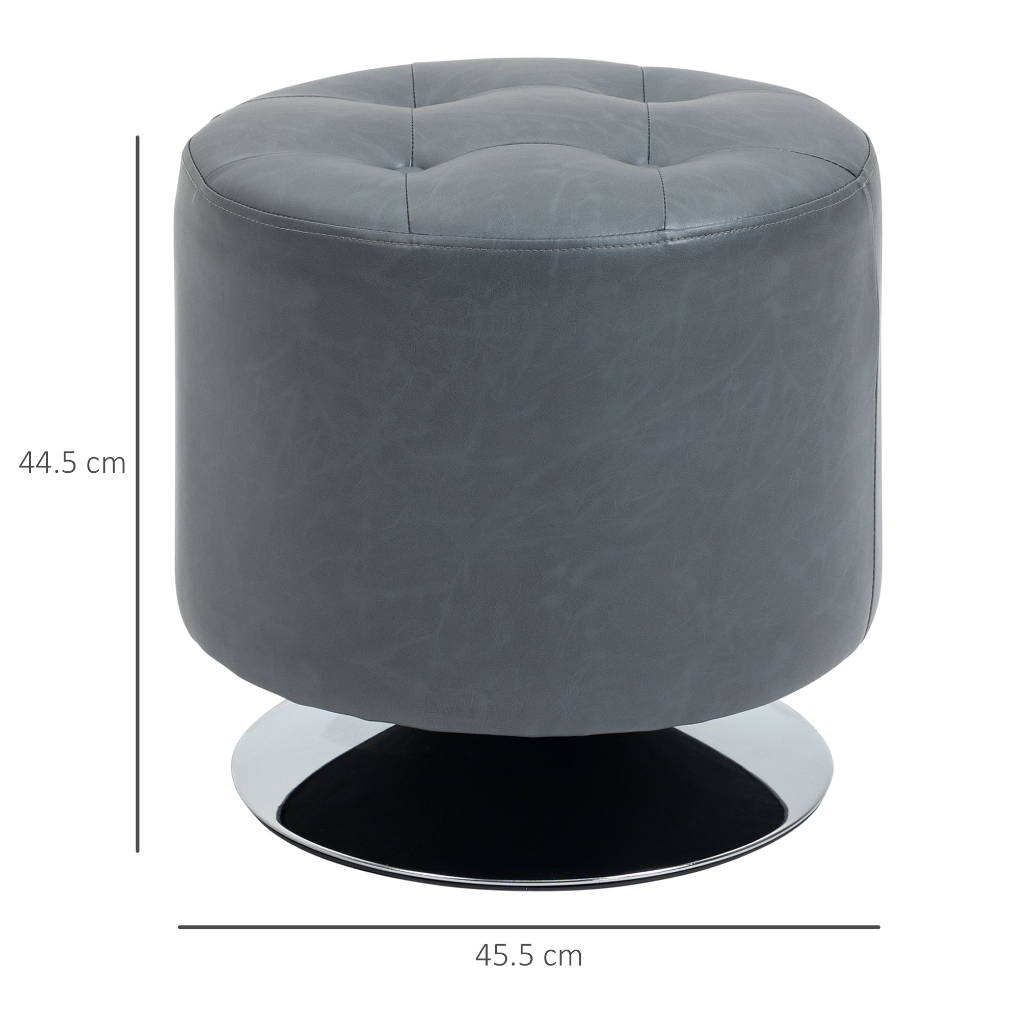 HOMCOM 360\'c2\'b0 Swivel Foot Stool Round PU Ottoman with Thick Sponge Padding and Solid Steel Base, Grey