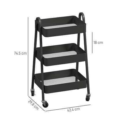 HOMCOM Three-Tier Storage Trolley - Black 