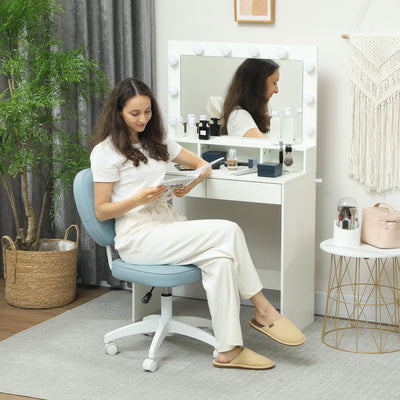 Vinsetto Vanity Office Chair, PU Leather Computer Chair for Home, with Adjustable Height, Armless, Swivel Wheels, Blue 