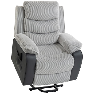 HOMCOM Overstuffed Corduroy Electric Lift Recliner Chair - Light Grey 