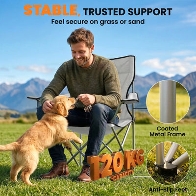 Outsunny Camping Chair Set of 2 Portable Folding Outdoor Camp Chair with Cup Holders and Carry Bag Grey 