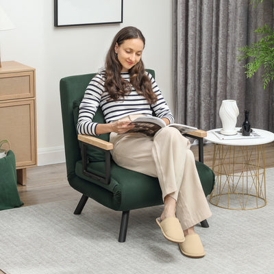 HOMCOM 4-in-1 Velvet-Feel Single Chair Bed, with Pillow - Green 