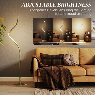 HOMCOM LED Floor Lamp with 3 Adjustable Brightness, Modern Standing Lamp with Foot Switch for Bedroom, Living Room, Gold Tone 