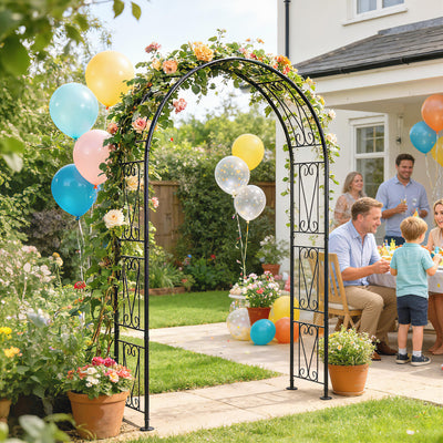 Outsunny Garden Arch, Arbour Trellis for Climbing Plants, Rose Arch for Wedding Garden Decoration, 155 x 40 x 246 cm, Black 