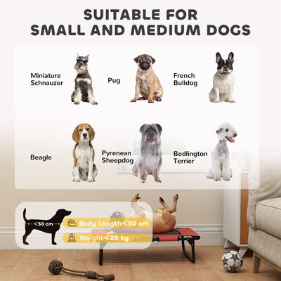 PawHut Portable Raised Dog Bed, Elevated Pet Cot with Breathable Mesh for Indoor Outdoor, for Small Medium Dogs, Red 