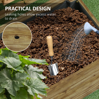Outsunny Wooden Raised Planter, with Back Trellis - Natural Finish 
