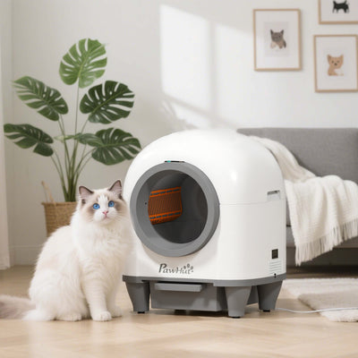 PawHut 80L Extra Large Self Cleaning Cat Litter Tray with APP Control, Safety Protection, Odor Removal, Rubbish Bag for Multiple Kittens 