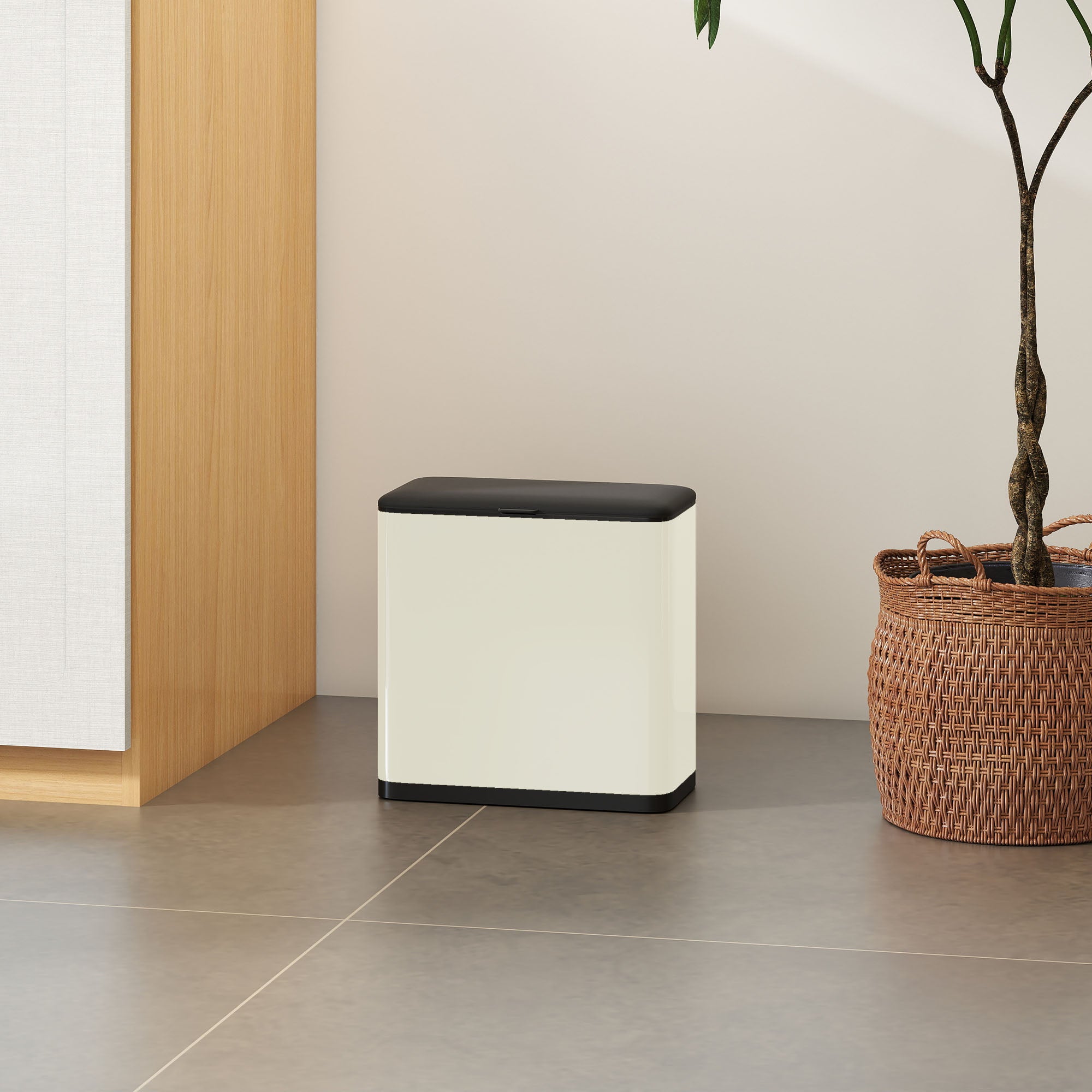 HOMCOM 8L Hanging Kitchen Bin, Rubbish bin with Lid and Removable Inner Bucket for Kitchen Cabinet Door, Under Sink, Office 