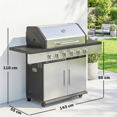 Outsunny 6 Burner Liquid Propane Gas BBQ Grill, Outdoor Portable Gas Barbecue Grill with Warming Rack, Side Tables, Cabinet 