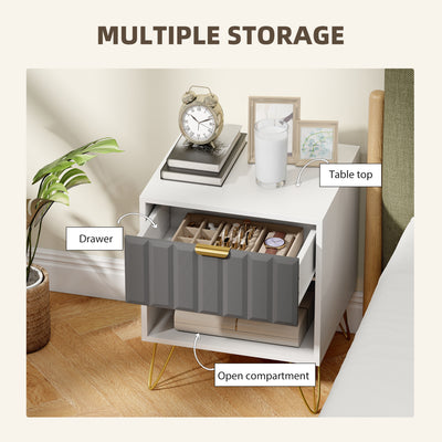 HOMCOM Bedside Table Modern Bedside Cabinet with Drawer and Open Compartment, 45 x 40 x 55, White 