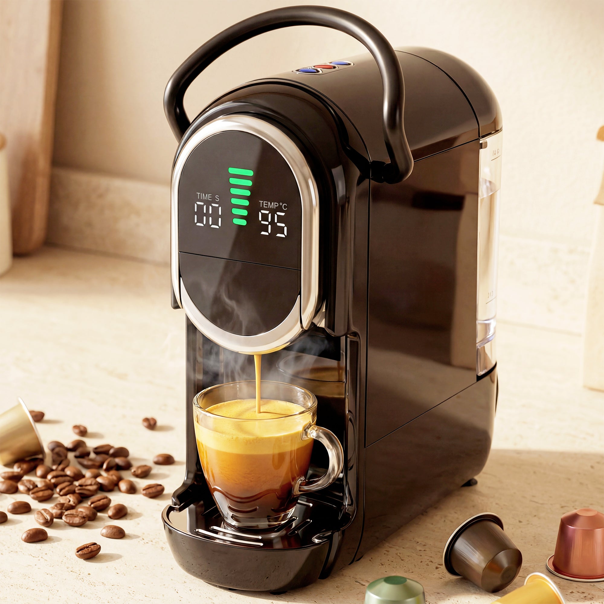 HOMCOM Pod Coffee Machine for Nespresso, Dolce Gusto Capsule & Ground Coffee, Small Semi Automatic Coffee Maker, 19 Bar, 0.6L 