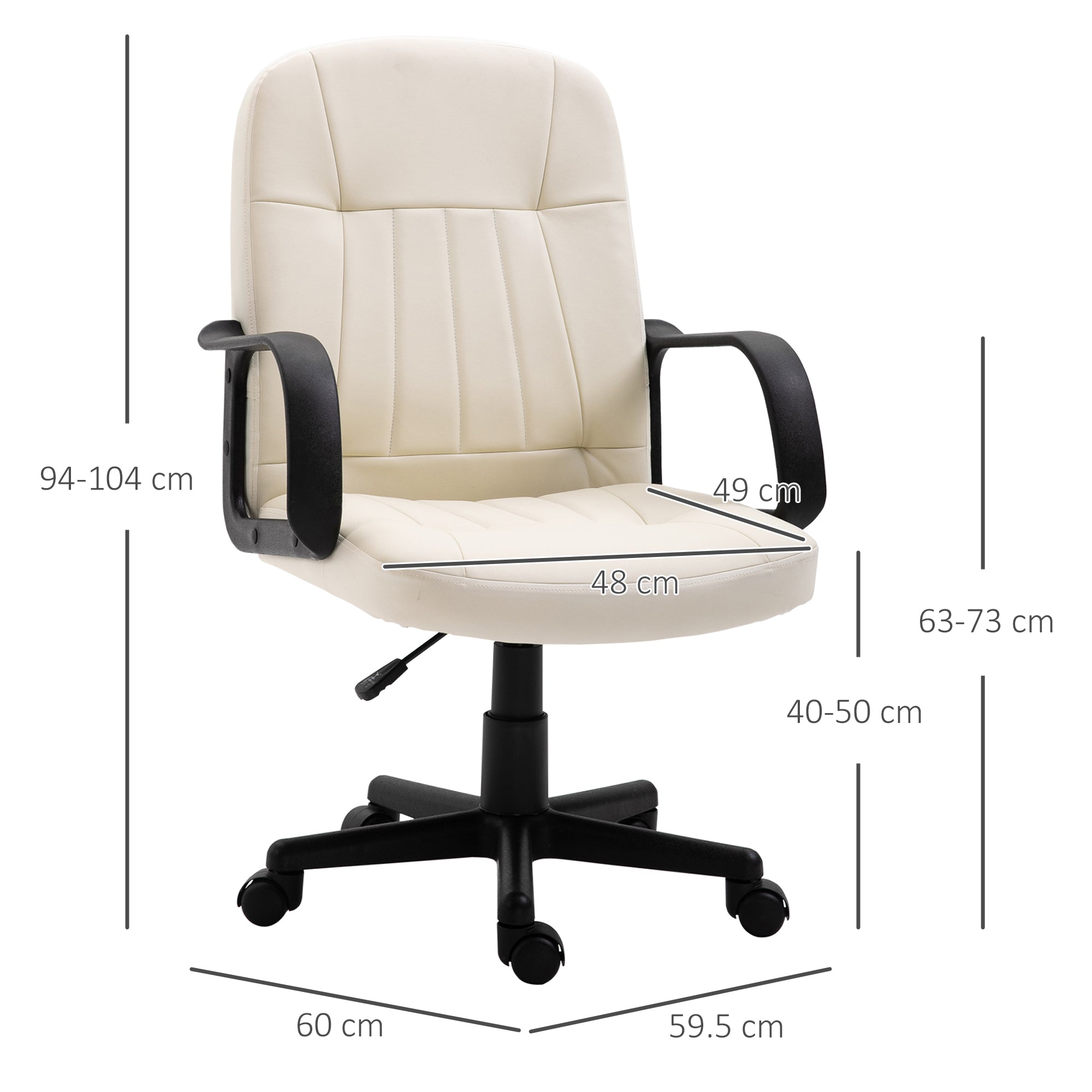 HOMCOM Swivel Executive Office Chair Home Mid Back PU Leather Computer Desk Chair for Adults with Arm, Wheels, Cream 