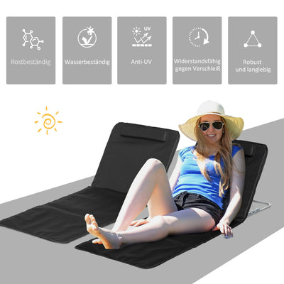 Outsunny Set of 2 Foldable Garden Beach Chair Mat, Lightweight Outdoor Sun Lounger Seats with Adjustable Back, Metal Frame, PE Fabric Head Pillow and Carry Bag, Cream White 