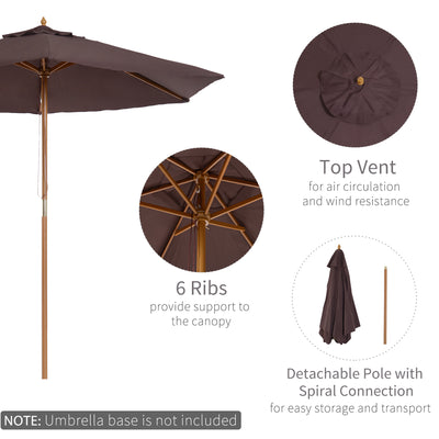 Outsunny 2.5m Wood Garden Parasol Sun Shade Patio Outdoor Wooden Umbrella Canopy Coffee 