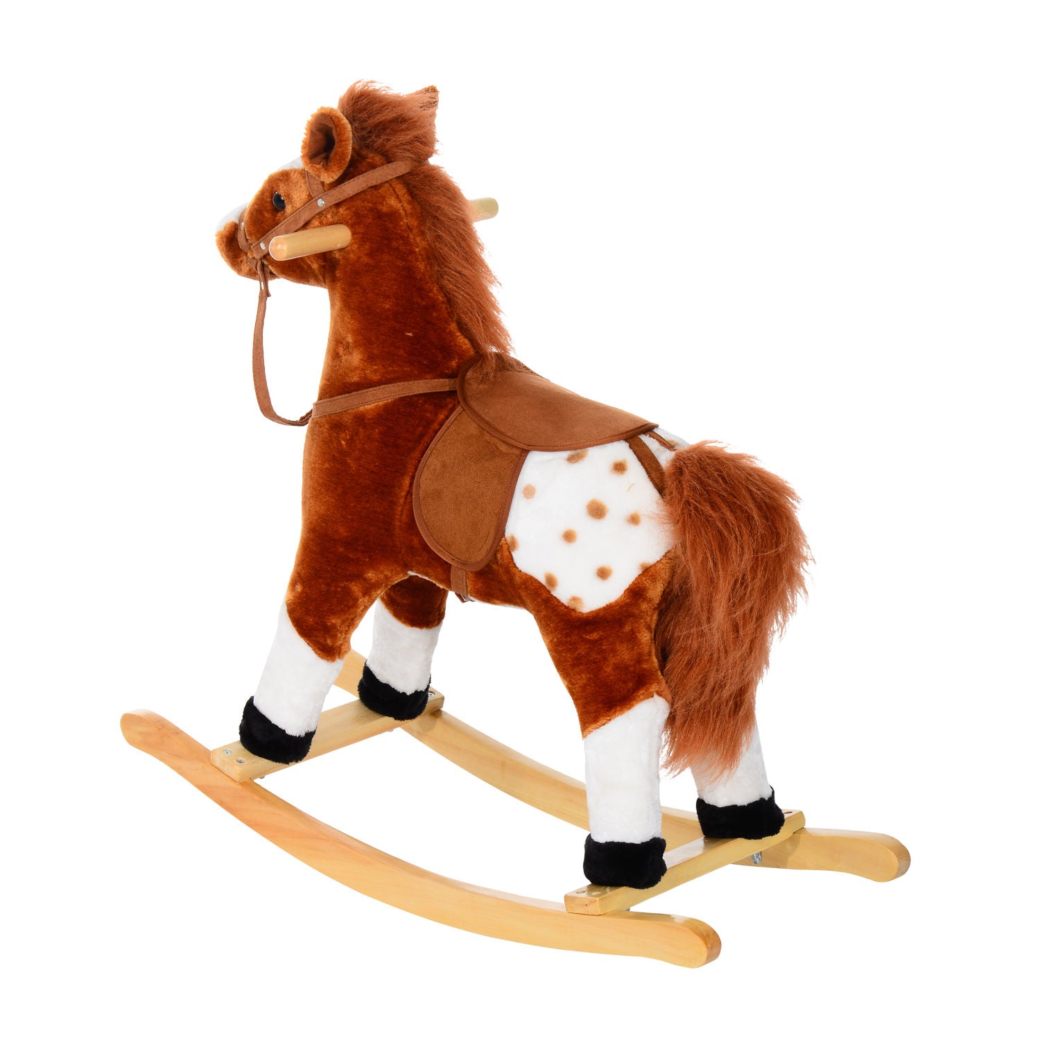 HOMCOM Baby Rocking Horse Plush Ride on Animals Rocker with Sound Handle Grip for kids 3-6 years - Brown 