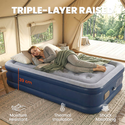 Outsunny Inflatable Mattress, Single Air Bed with Built-in Electric Pump, 3 Mins Inflation, Flocked Surface, Grey 