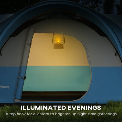 Outsunny 3000mm Waterproof Camping Tent for 5-6 Man, Family Tent with Porch and Sewn in Groundsheet, Portable with Bag, Blue 