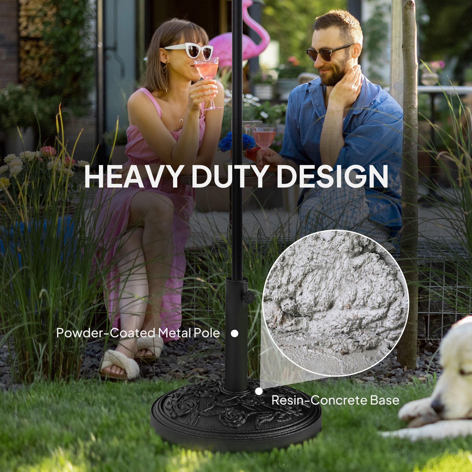 Outsunny Parasol Base, Umbrella Base with Wheels Cast Iron Effect, for Umbrella, Canopy, Weather Resistant, Black 