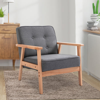 HOMCOM Minimalistic Wooden Frame Accent Chair, with Padded Seat - Dark Grey 