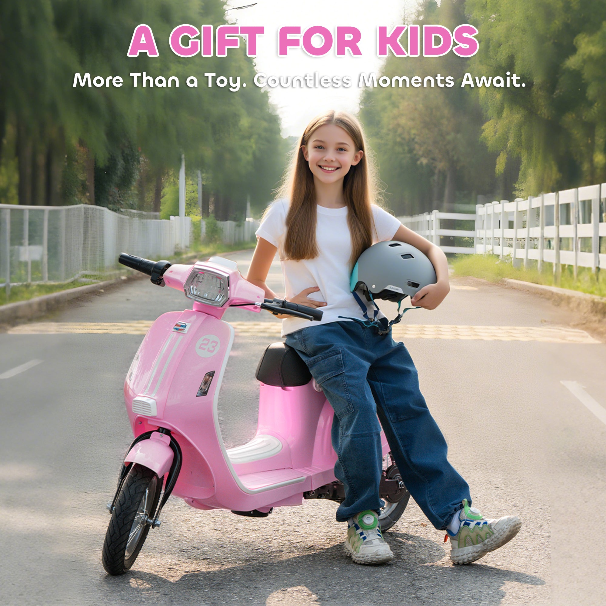 AIYAPLAY 24V Kids Electric Motorbike, Ride on Motorcycle with Manual Throttle, Brakes and LED Lights for Ages 8-12 Years, Pink 