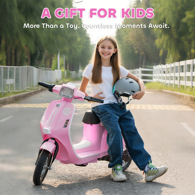 AIYAPLAY 24V Kids Electric Motorbike, Ride on Motorcycle with Manual Throttle, Brakes and LED Lights for Ages 8-12 Years, Pink 