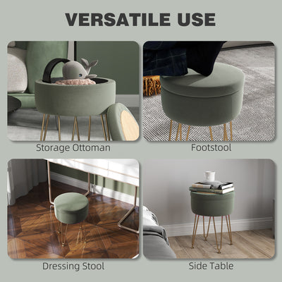 HOMCOM 5L Velvet-Feel Storage Ottoman - Green 