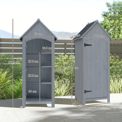 Outsunny Wooden Garden Storage Shed with 3 Shelves, Outdoor Tool Storage Cabinet with Tilt Roof and Lockable Door, 77.5 x 54.2 x 179.5 cm, Grey 